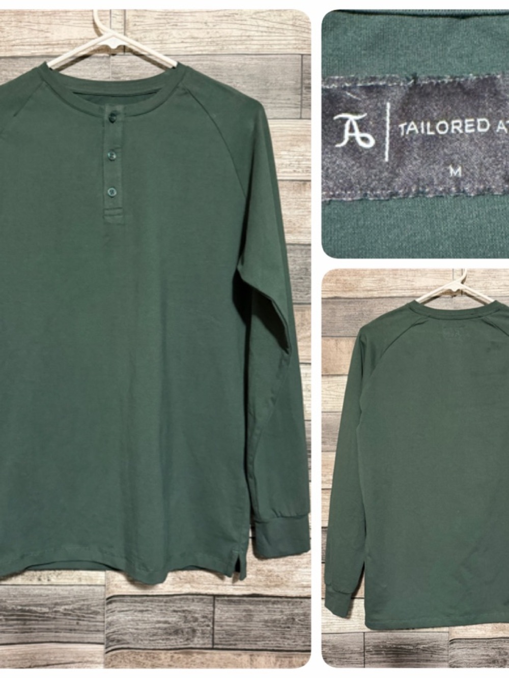 Tailored Athlete Everyday Henley T Shirt Men’s M Forest Green Long Sleeve